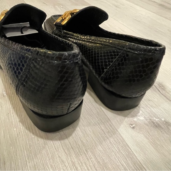 Zara Leather Black and Gold Animal Print Snakeskin Print Loafers - Picture 6 of 13